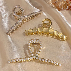 Pearl and Rhinestone Claw Hair Clips